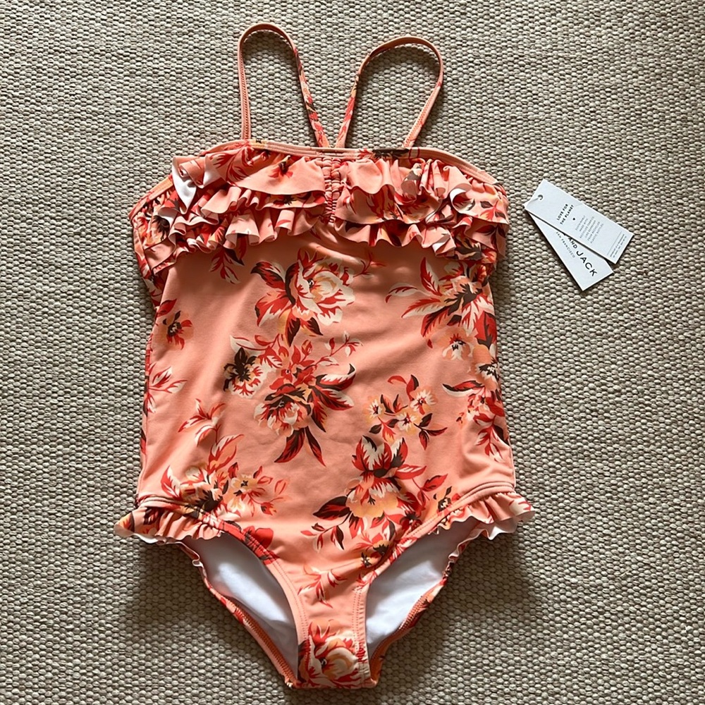 Janie and Jack Peach Floral Ruffle One-Piece Swimsuit